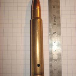 une cartouche de 375 weatherby neutralisée, amorce percutée, étui percé, pour collection