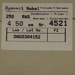 RWS amorce BERDAN 4.5 MM ref4521 par 250 vendu par poudrenoirepro