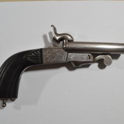 Pistolet à broche système Lefaucheux, double canon  Vénerie voyage  a restaurer  12mm (17)