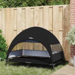 Lit surélevé pour chien avec toit amovible Noir XL Acier