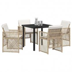 Ensemble de salle à manger de jardin 5 pièces avec coussins beige poly rattan
