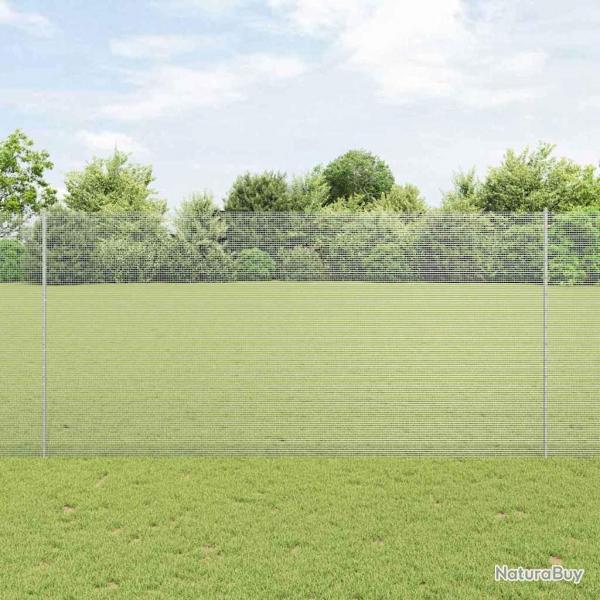 Clture en Fil Soud avec 22 Poteaux en U Argent 1.5x25 m Acier