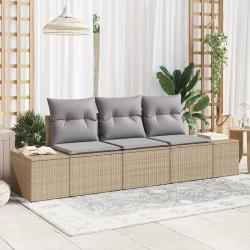 Ensemble de Canapés de Jardin 3 Pièces avec Coussins Beige Rotin Poly