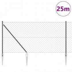 Jeu de Poteaux de Clôture Gris 1.2 x 25 m Acier galvanisé