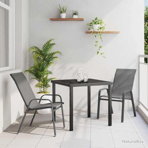 Ensemble de salle  manger de jardin 3 pices gris textilne et acier