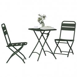Set de bistrot pliant 3 pièces vert foncé en acier