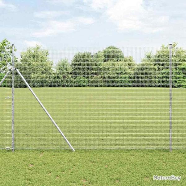 Clture en fil soud avec 13 poteaux 1.5x25 m Acier galvanis