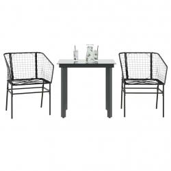 Ensemble à manger de jardin 3 pcs noir résine tressée verre