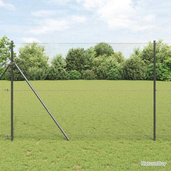 Clture en Fil Soud avec 13 Poteaux Gris 1.5x25 m Acier