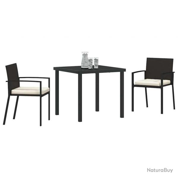 Ensemble de Salle  Manger 3 Pices de Jardin Noir Poly Rattan