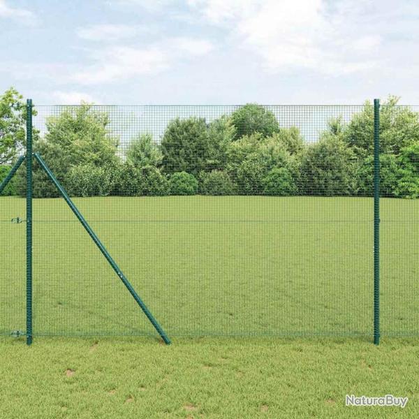 Clture en fil soud avec 13 poteaux verte 1.5x25 m acier