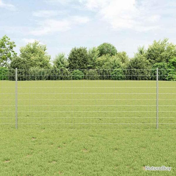 Clture Euro avec 22 poteaux en U Argent 1x25 m Acier