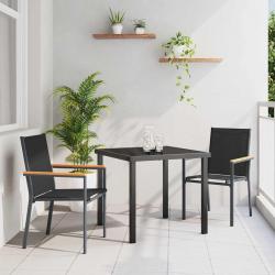 Ensemble de salle à manger de jardin 3 pièces Noir en textilène et acier.
