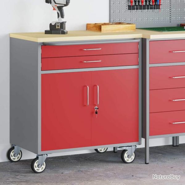 Cabinet  outils avec roues et verrouillage Rouge 75x45x85 cm Acier