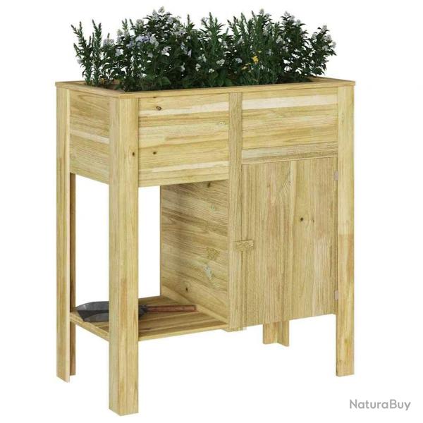 Bac de jardin surlev avec rangement, 85 x 46 x 96 cm, en bois trait de pin.