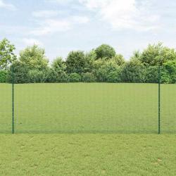 Clôture en fil soudé avec 11 poteaux en U Vert 1.4x25 m Acier