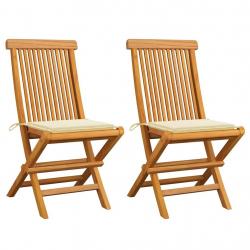 Chaises de jardin et coussins crème lot de 2 Bois teck massif
