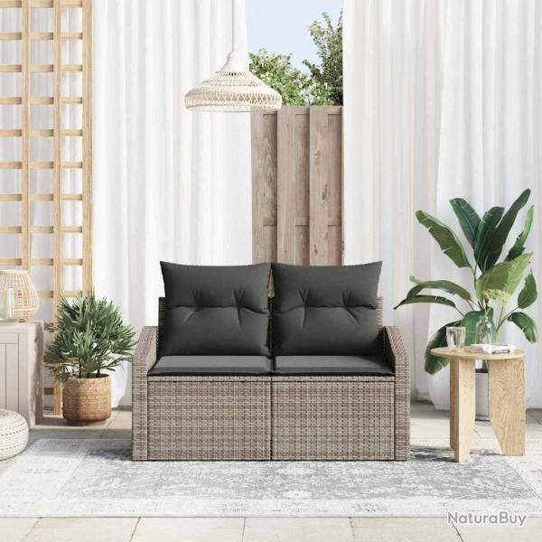 Canap de jardin 2 places avec coussins en polyrotin gris
