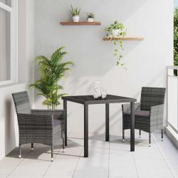 Ensemble de jardin 3 pièces en poly rotin gris