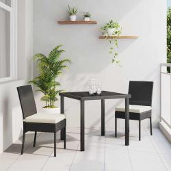 Set de jardin de 3 pièces en poly rotin noir