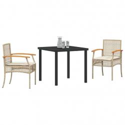 Ensemble de salle à manger jardin 3 pièces avec coussins en poly rattan beige