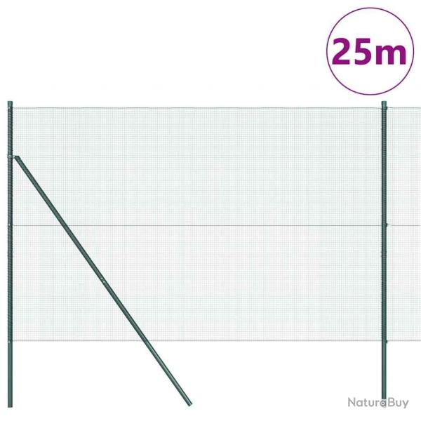 Clture en fil soud avec 13 poteaux verte 1,6x25 m en acier