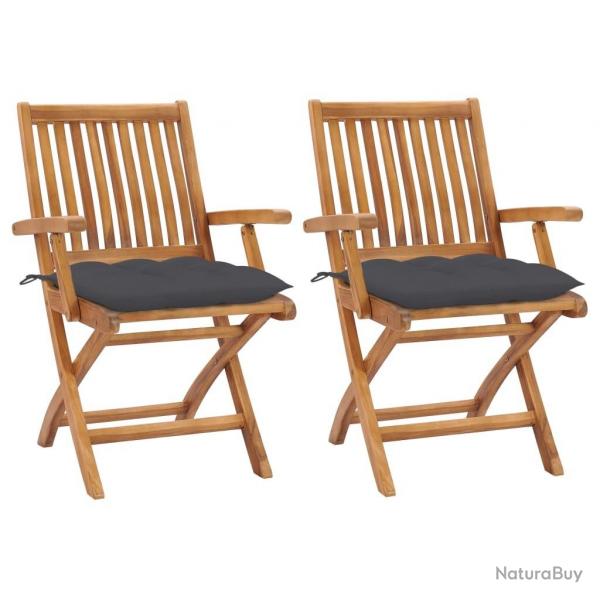 Chaises de jardin lot de 2 et coussins anthracite Bois de teck
