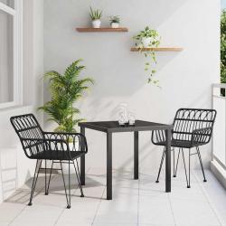 Ensemble de jardin 3 pièces noir en poly rattan