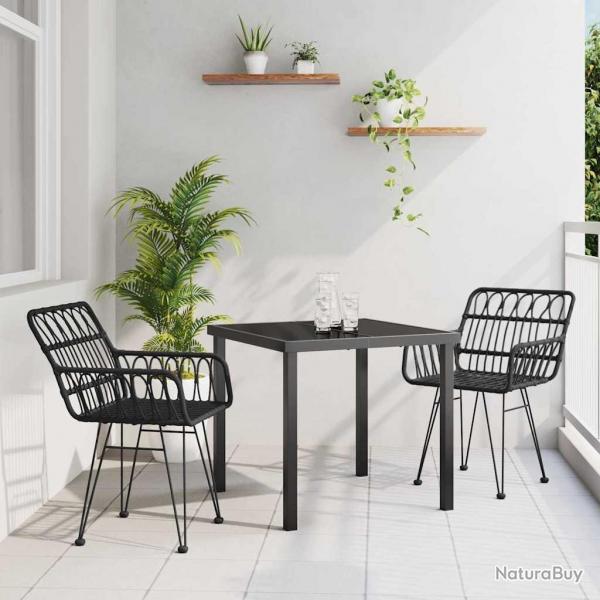 Ensemble de jardin 3 pices noir en poly rattan