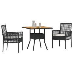 Ensemble de Salle à Manger de Jardin 3 Pièces avec Coussins Noir Poly Rattan