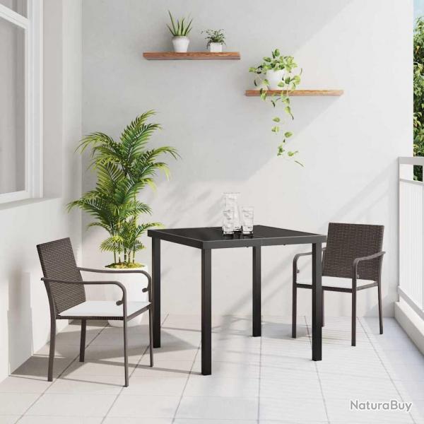 Ensemble de jardin 3 pices avec coussins en poly rotin marron.