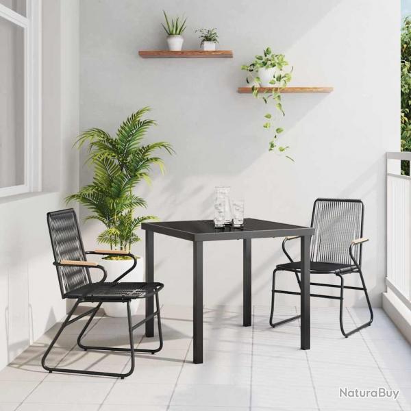 Ensemble de salle  manger de jardin 3 pices en rotin noir