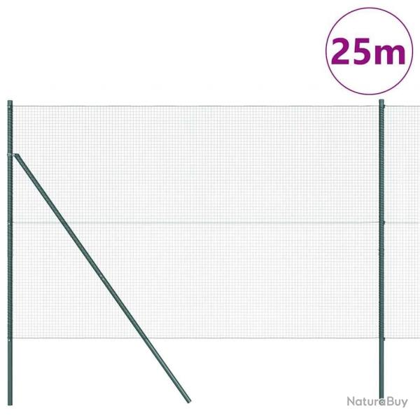 Clture en fil soud avec 13 poteaux verts 1.5x25 m