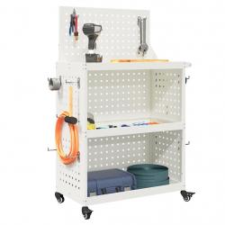 Chariot à outils avec étagère avec roue avec stockage Blanc 65 x 35 x 111 cm Métal