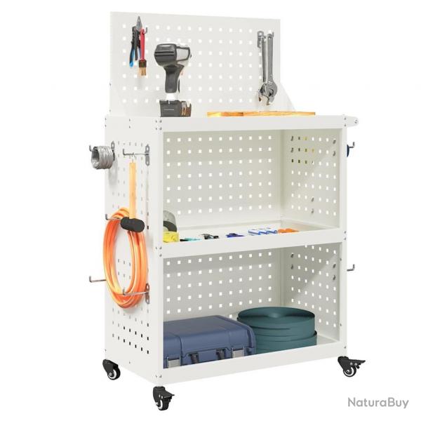 Chariot  outils avec tagre avec roue avec stockage Blanc 65 x 35 x 111 cm Mtal