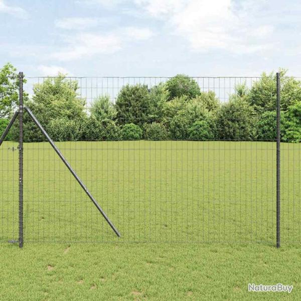 Clture Euro avec 7 poteaux de 1,5 x 10 m en acier galvanis gris