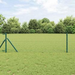 Clôture Euro avec 13 poteaux, 0,6 x 25 m en acier galvanisé vert