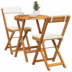 Ensemble Bistro Pliable 3 Pièces avec Coussins en Bois d'Acacia Solide