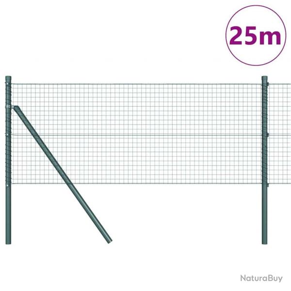 Clture en Fil Soud avec 13 Poteaux Vert 0,8x25 m Acier