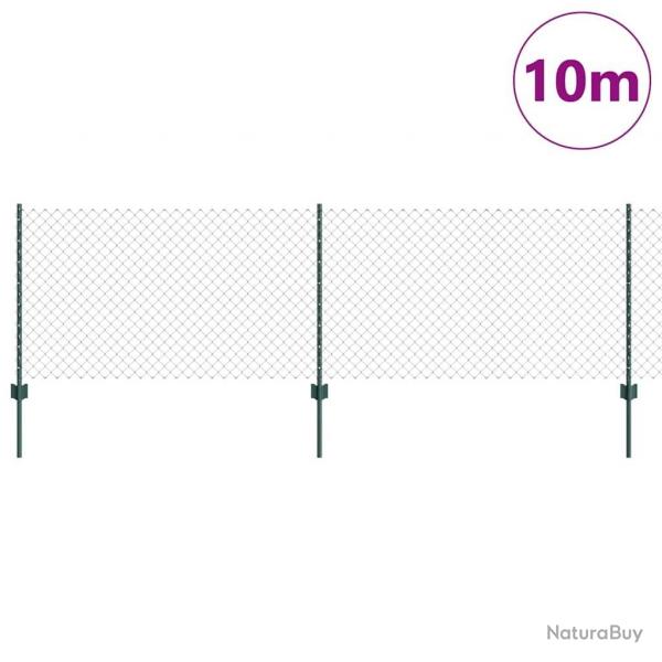 Clture en Maillon de Chane avec 10 Poteaux U Verte 0.8x10 m Acier