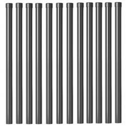 Poteaux de clôture 12 pcs Gris 70 cm Acier peint par poudre