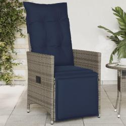 Chaise de jardin inclinable avec coussins en résine tressée grise