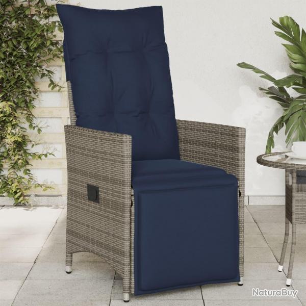 Chaise de jardin inclinable avec coussins en rsine tresse grise