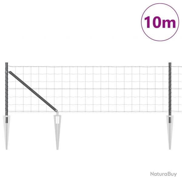 Clture Euro avec 7 poteaux en pointe, 0,8x10 m en acier galva gris
