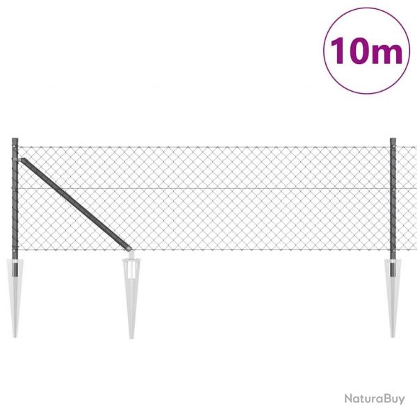 Jeu de Poteaux de Clture Gris 0.6 x 10 m Acier galvanis