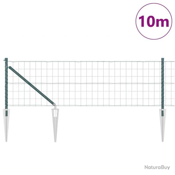 Clture Euro avec 7 poteaux en pointe 0,8 x 10 m en acier galvanis vert