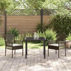 Chaises de jardin 2 pcs avec coussins marron en poly rotin