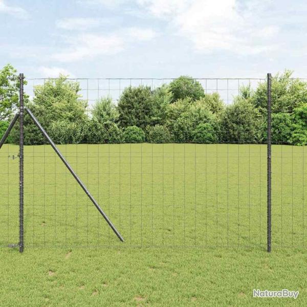 Clture Euro avec 7 poteaux 1,5 x 10 m en acier galvanis gris