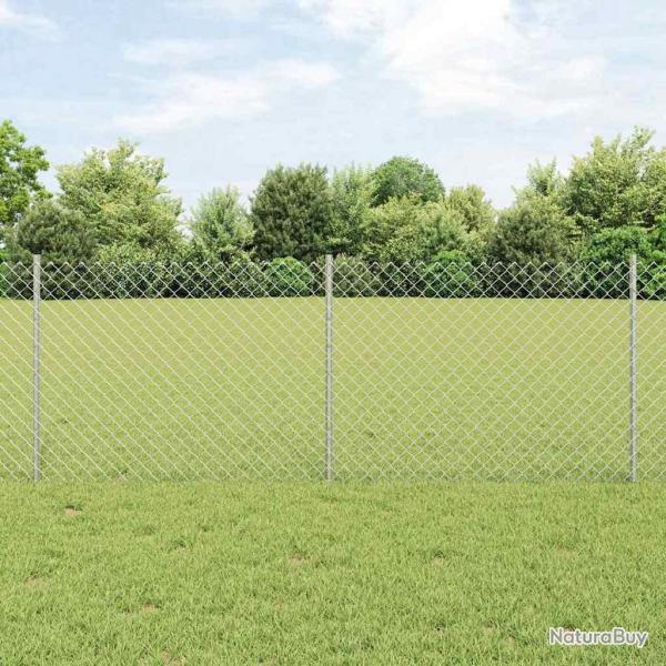 Clture en maillons de chane avec 10 poteaux en U Argent 0.8x10 m Acier