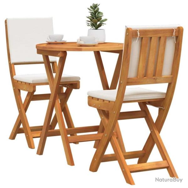 Ensemble Bistro de 3 Pices avec Coussins en Bois d'Acacia Massif